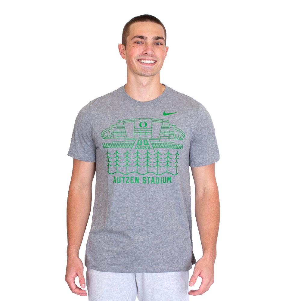 Autzen Stadium, Nike, Grey, Crew Neck, Tri-blend, Men, Football, Hyper Collection, The Duck Push-ups, T-Shirt, 798797